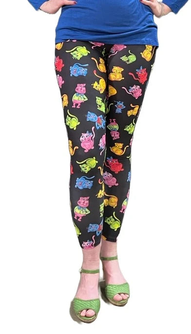 Loralie Print Leggings with Pockets - Colorful Kitty Cats