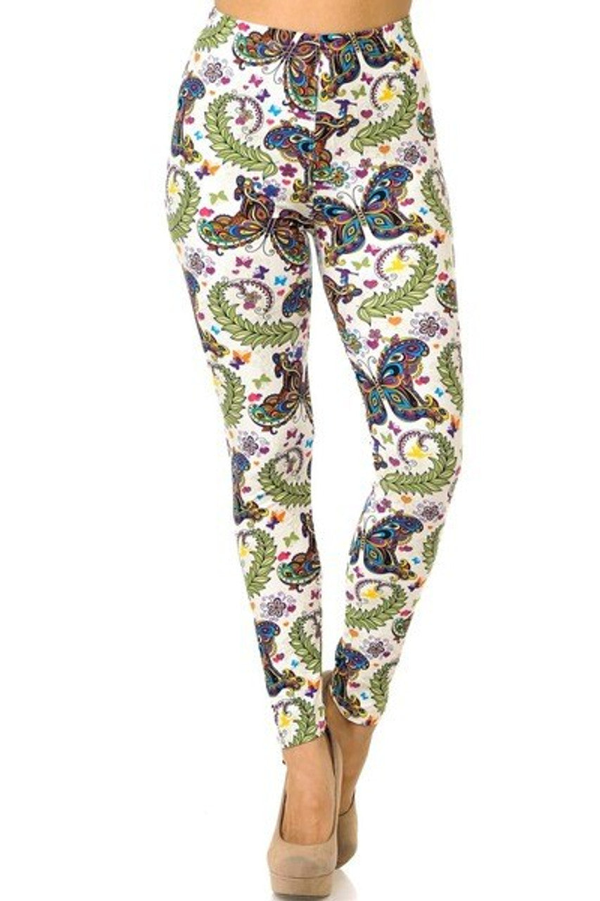 Buttery Soft Dainty Ivory Butterfly Leggings
