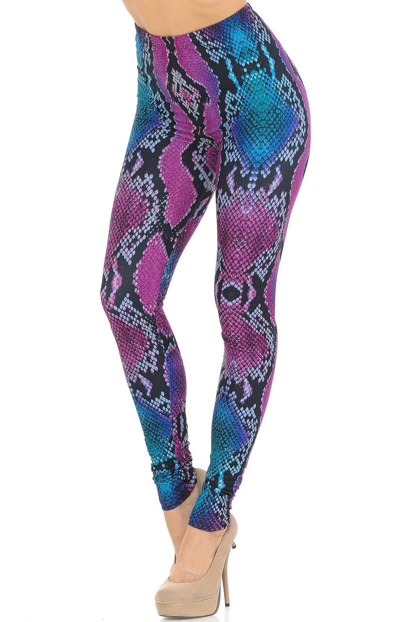 Irresistible Creamy Soft Pink and Blue Snakeskin Leggings