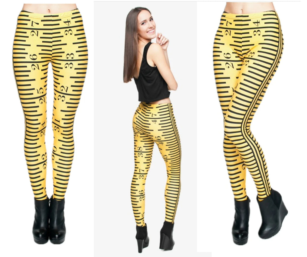 Yellow Ruler or Measuring Tape Leggings with hidden back pocket