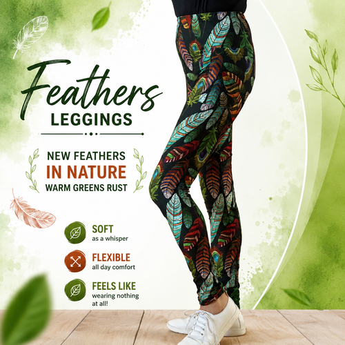 Colorful Feather Print Leggings – One Size, Plus Size