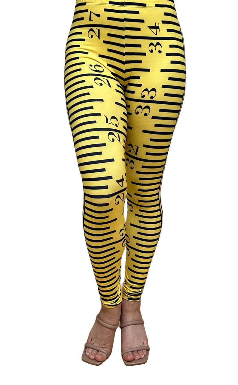 Yellow Ruler or Measuring Tape Leggings with hidden back pocket