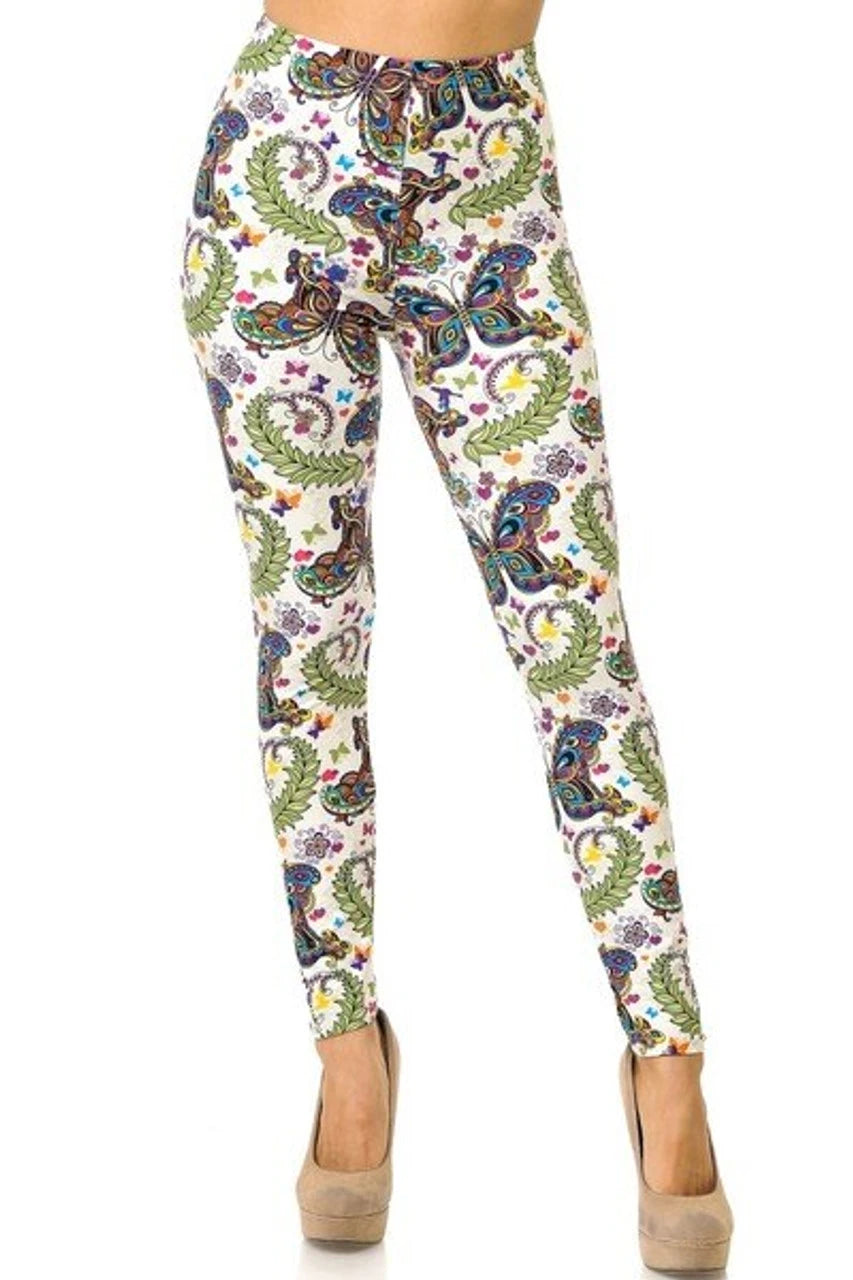 Buttery Soft Dainty Ivory Butterfly Leggings