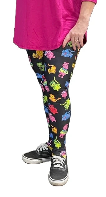 Loralie Print Leggings with Pockets - Colorful Kitty Cats