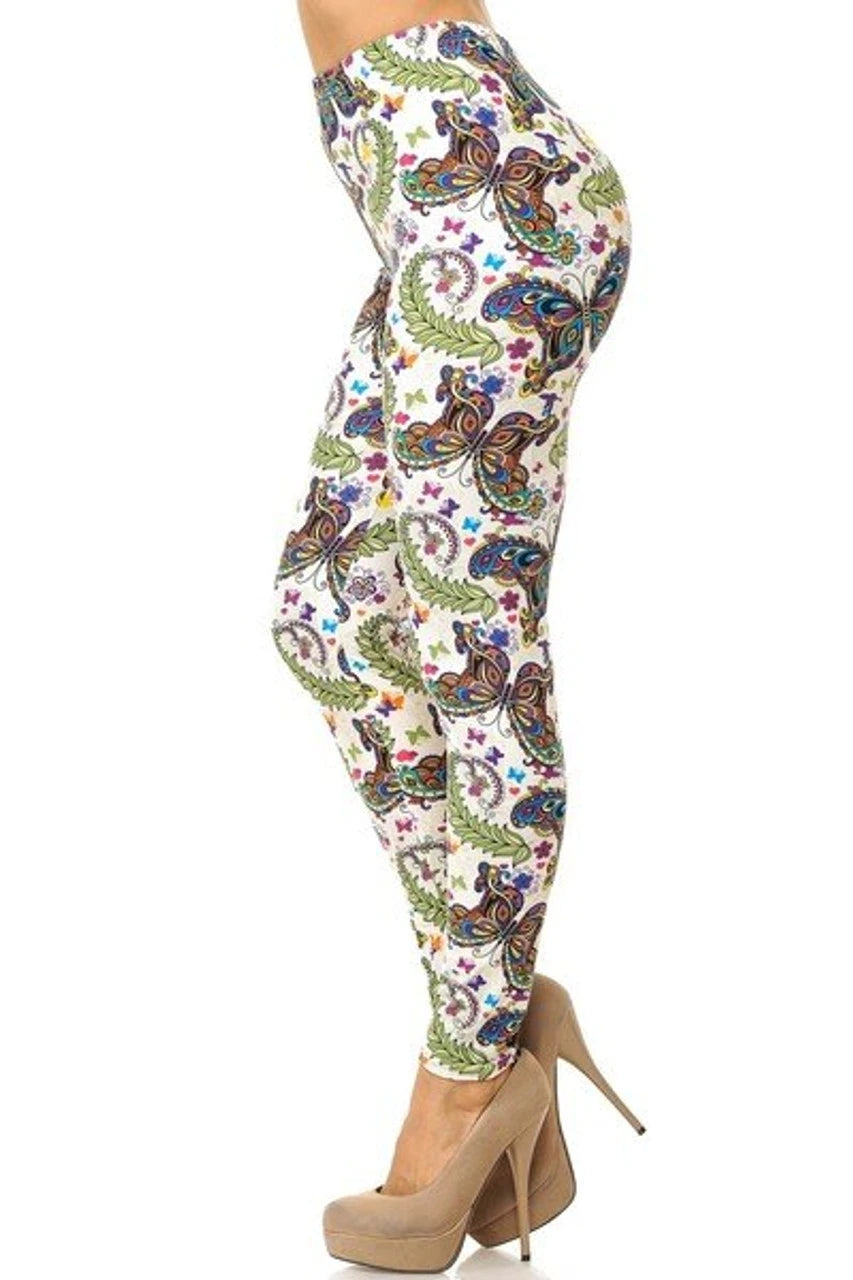 Buttery Soft Dainty Ivory Butterfly Leggings