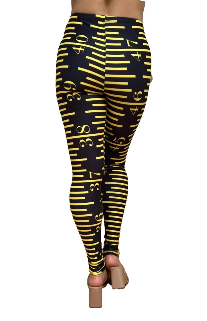 Black Ruler Measuring Tape Leggings w/ hidden back pocket