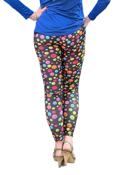 Loralie Print Leggings with Pockets - Colorful Buttons