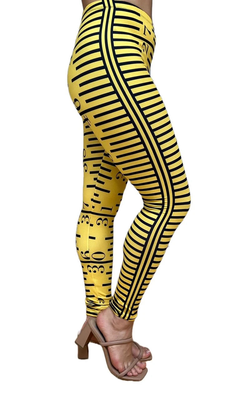 Yellow Ruler or Measuring Tape Leggings with hidden back pocket