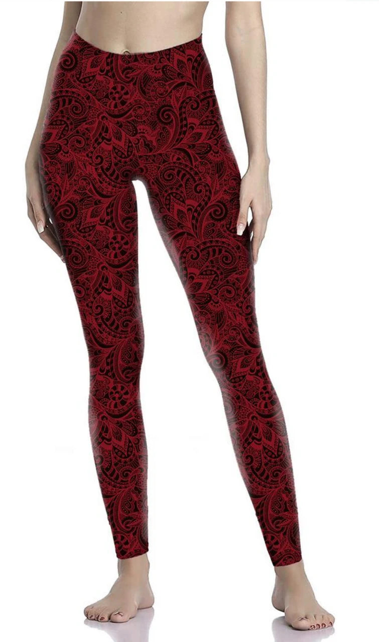 New! Exclusively Irresistible Burgundy Paisley Leaf Leggings