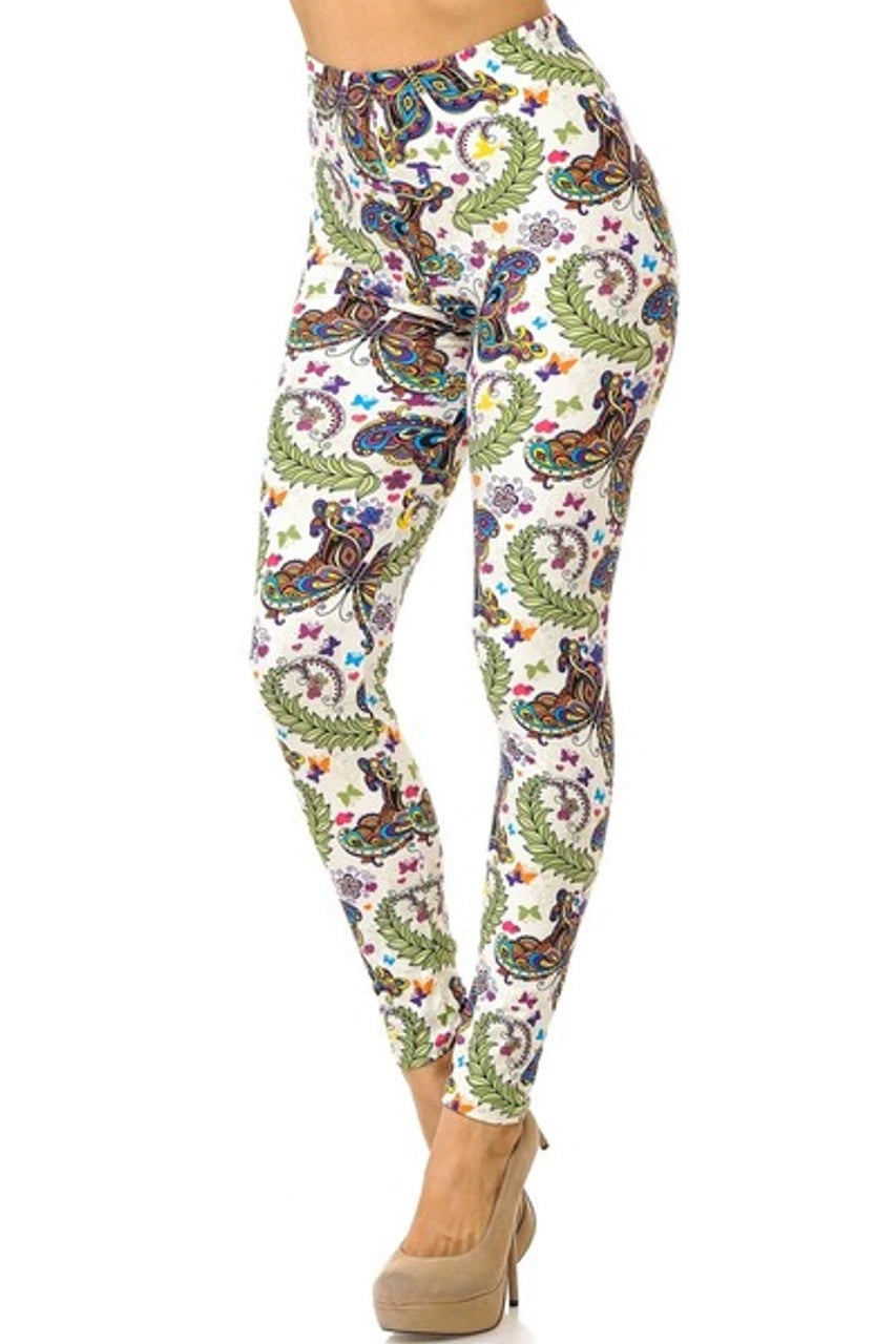 Buttery Soft Dainty Ivory Butterfly Leggings