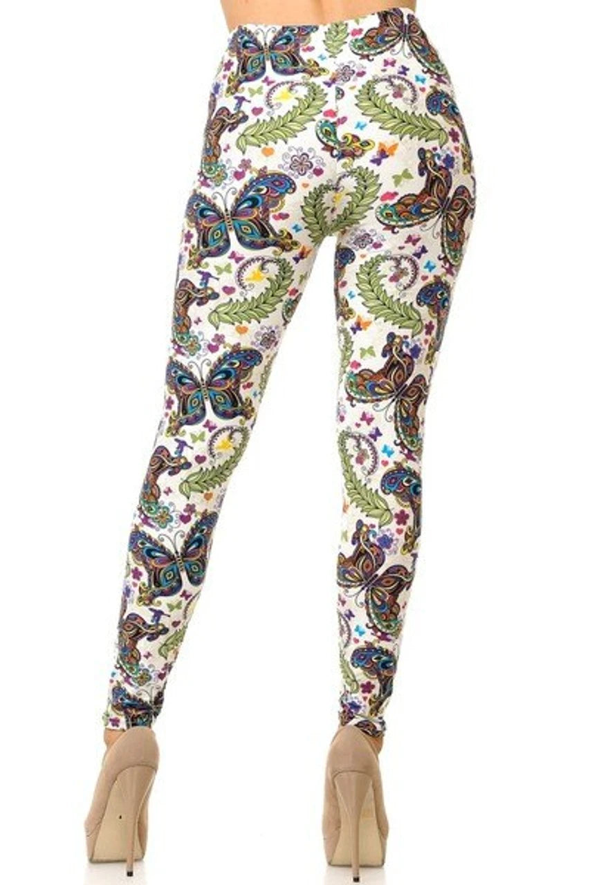 Buttery Soft Dainty Ivory Butterfly Leggings