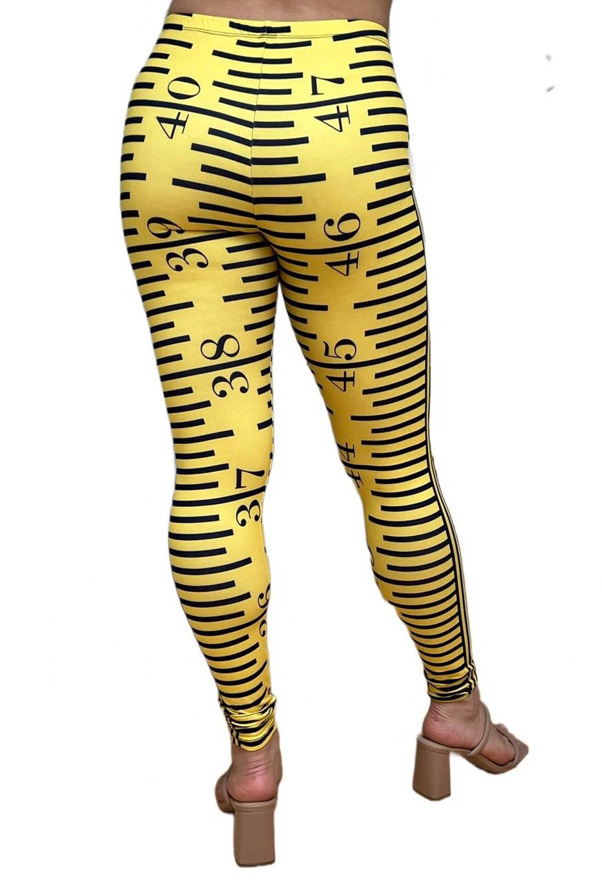Yellow Ruler or Measuring Tape Leggings with hidden back pocket