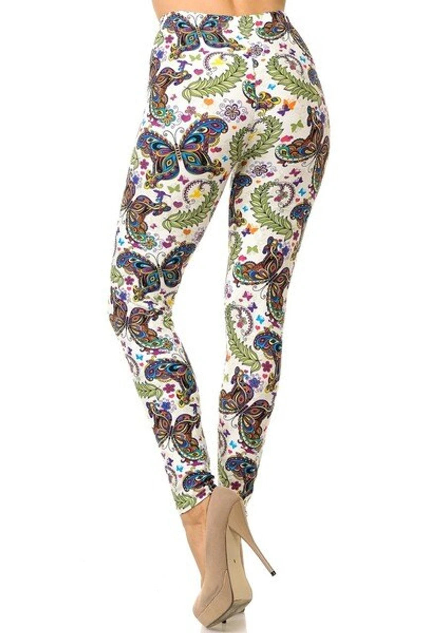Buttery Soft Dainty Ivory Butterfly Leggings
