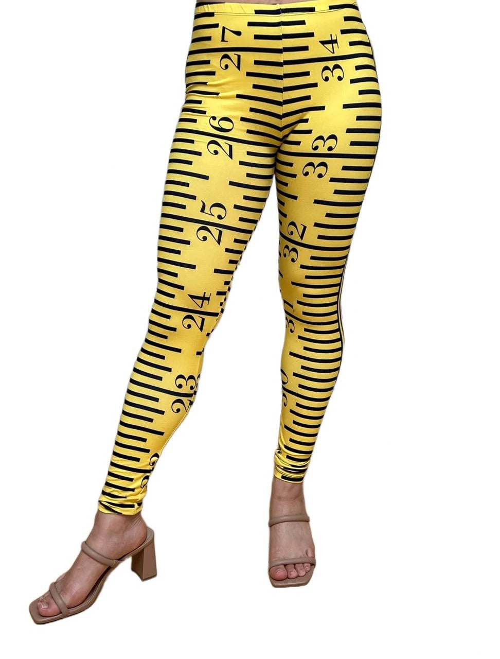 Yellow Ruler or Measuring Tape Leggings with hidden back pocket