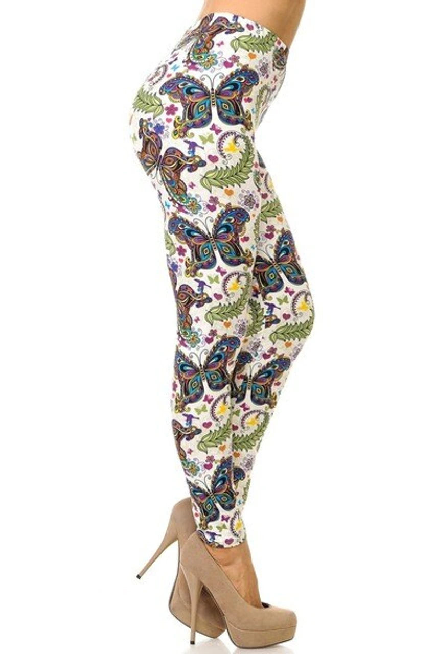 Buttery Soft Dainty Ivory Butterfly Leggings