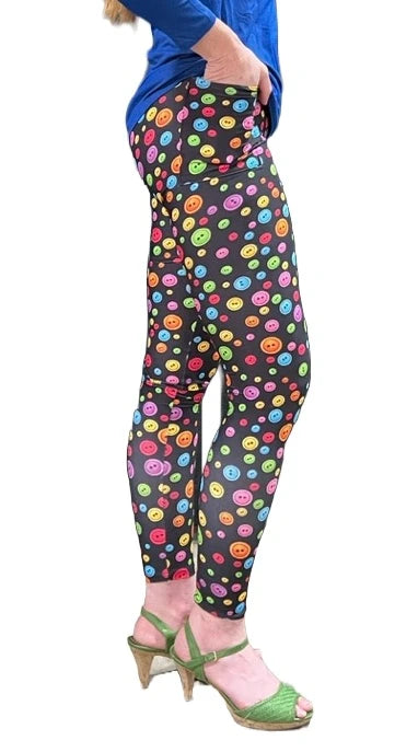 Loralie Print Leggings with Pockets - Colorful Buttons