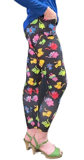 Loralie Print Leggings with Pockets - Colorful Kitty Cats