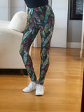 Colorful Feather Print Leggings – One Size, Plus Size